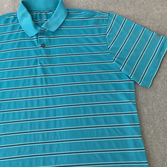IZOD Golf Polo Shirt Button Up Mens Size XL Turquoise Boxy Striped Performance - Picture 1 of 11